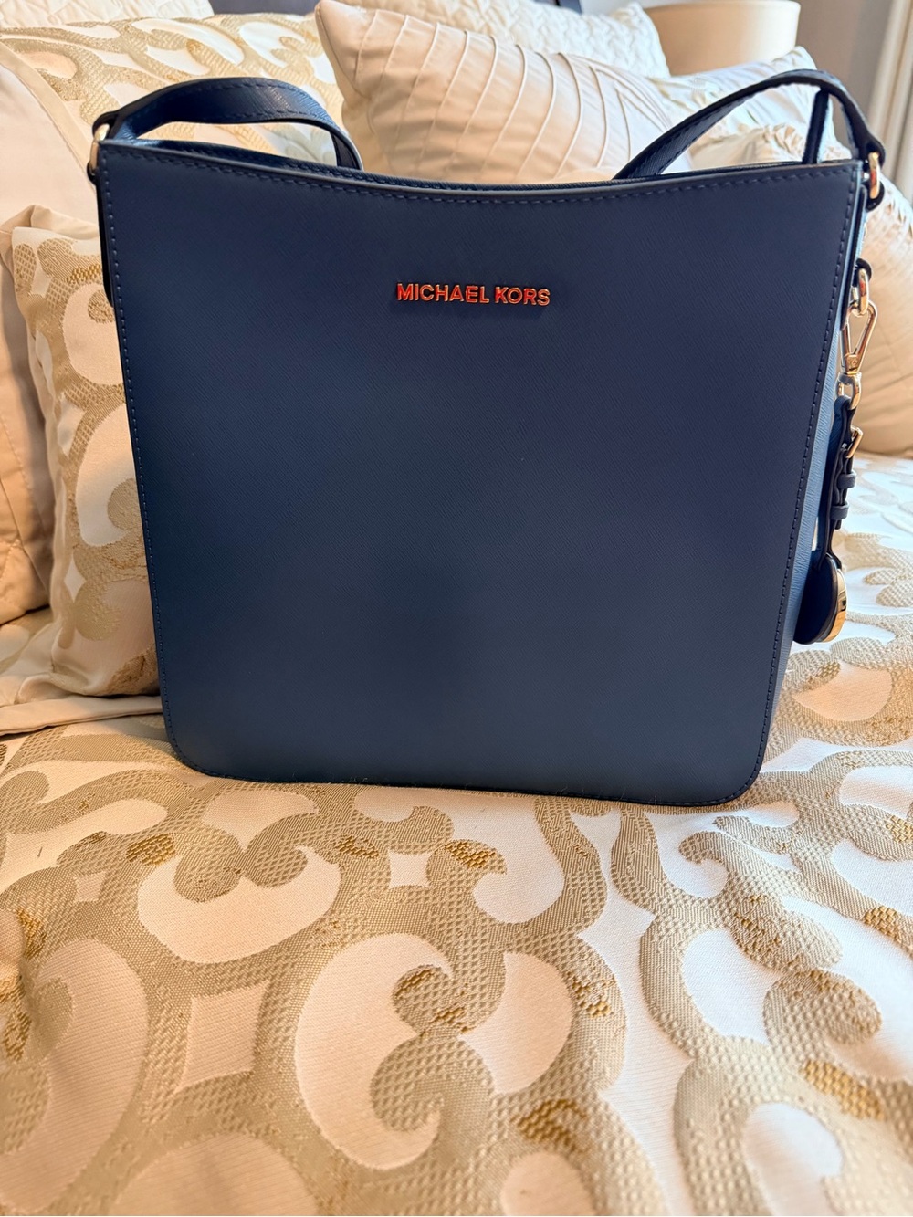 Michael Kors Aqua Blue Tote with Gold Logo Plaque - Picture 5 of 8